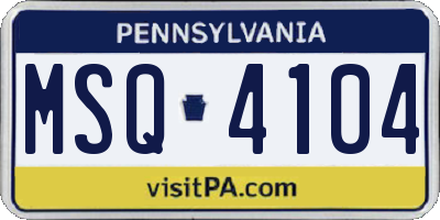 PA license plate MSQ4104