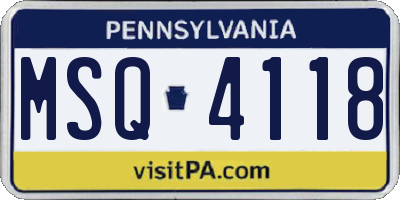 PA license plate MSQ4118