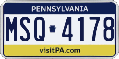 PA license plate MSQ4178