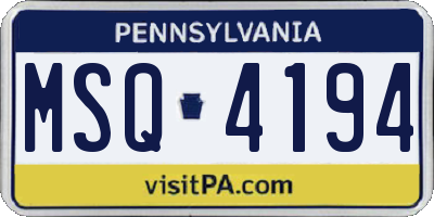 PA license plate MSQ4194