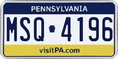 PA license plate MSQ4196