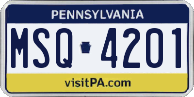 PA license plate MSQ4201