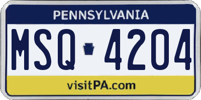 PA license plate MSQ4204