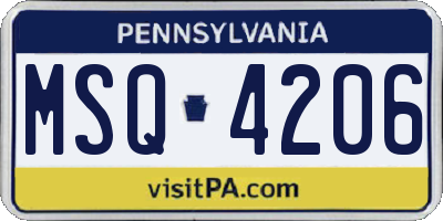 PA license plate MSQ4206
