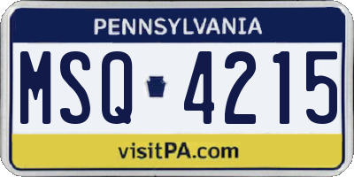 PA license plate MSQ4215