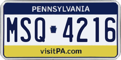 PA license plate MSQ4216