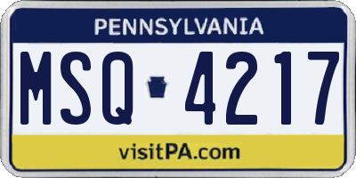 PA license plate MSQ4217