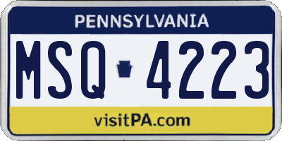 PA license plate MSQ4223