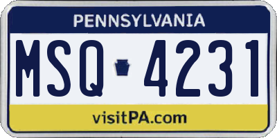 PA license plate MSQ4231