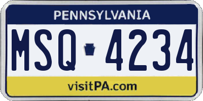 PA license plate MSQ4234