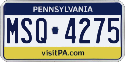 PA license plate MSQ4275