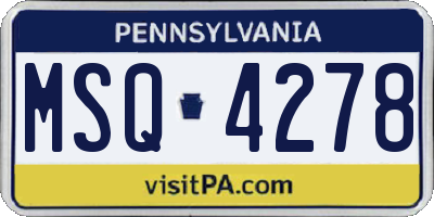 PA license plate MSQ4278