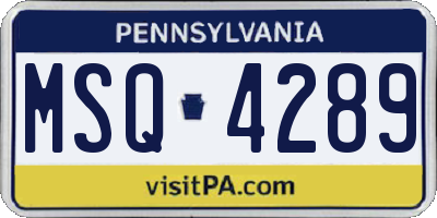 PA license plate MSQ4289