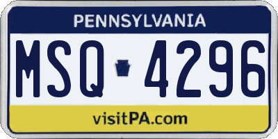 PA license plate MSQ4296