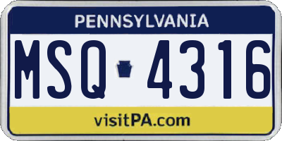 PA license plate MSQ4316