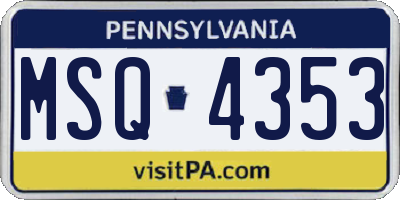 PA license plate MSQ4353
