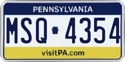 PA license plate MSQ4354