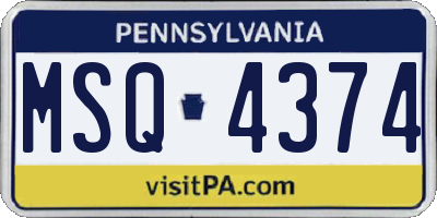 PA license plate MSQ4374