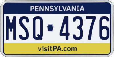 PA license plate MSQ4376