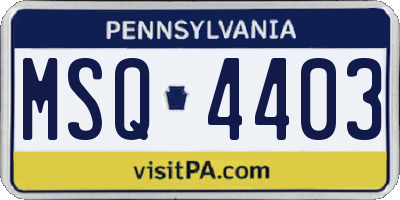 PA license plate MSQ4403