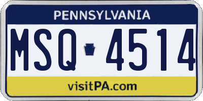 PA license plate MSQ4514