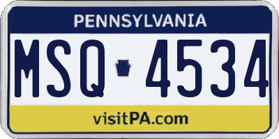 PA license plate MSQ4534