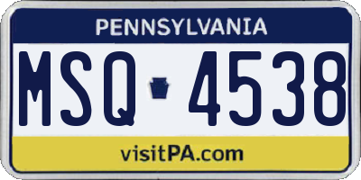 PA license plate MSQ4538