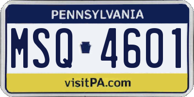 PA license plate MSQ4601