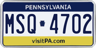 PA license plate MSQ4702