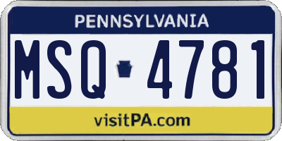 PA license plate MSQ4781