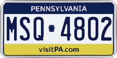 PA license plate MSQ4802