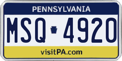 PA license plate MSQ4920