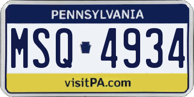 PA license plate MSQ4934
