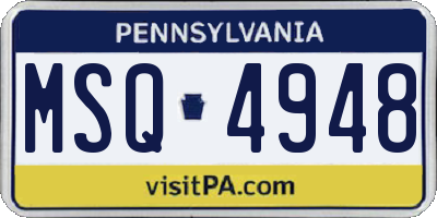 PA license plate MSQ4948