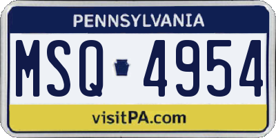 PA license plate MSQ4954