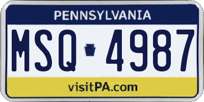 PA license plate MSQ4987