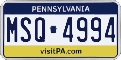 PA license plate MSQ4994