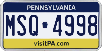 PA license plate MSQ4998