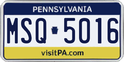 PA license plate MSQ5016