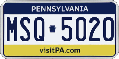 PA license plate MSQ5020