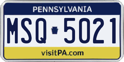 PA license plate MSQ5021