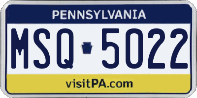 PA license plate MSQ5022