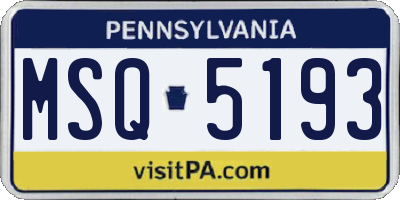 PA license plate MSQ5193