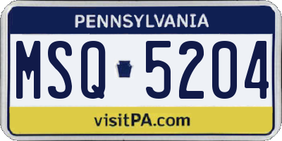 PA license plate MSQ5204