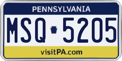 PA license plate MSQ5205