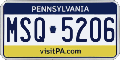 PA license plate MSQ5206