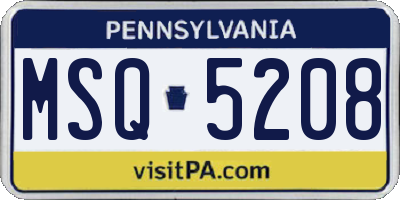 PA license plate MSQ5208