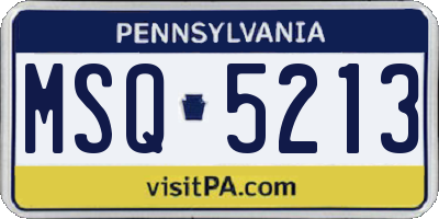PA license plate MSQ5213