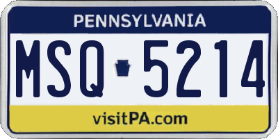 PA license plate MSQ5214