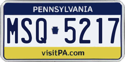 PA license plate MSQ5217